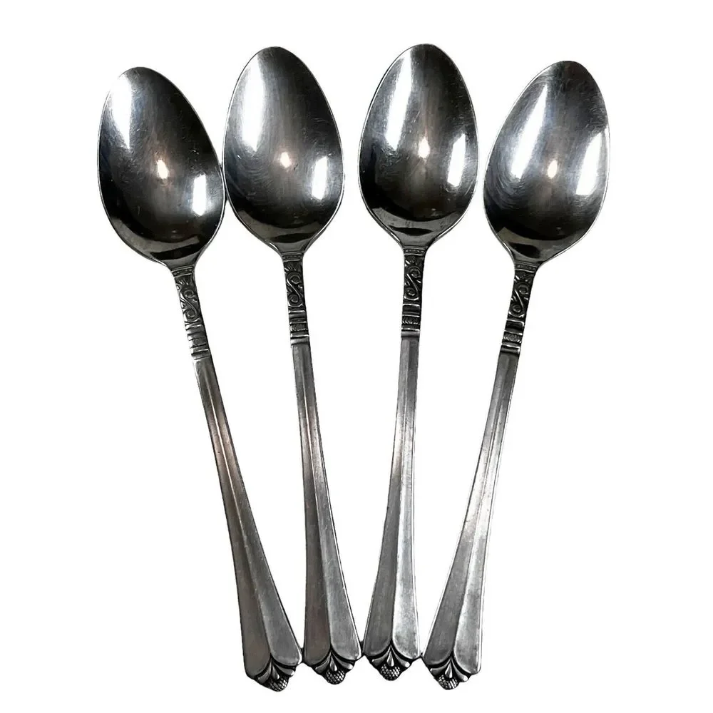 Set 4 Vtg Orleans Stainless Korea Stacie Pattern Dinner Table Spoons (8 Avail)